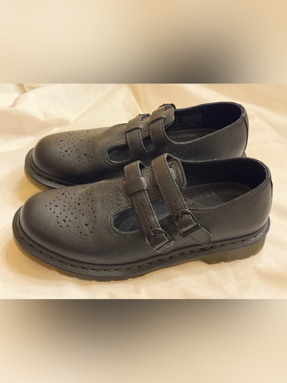 Dr. Martens Black Leather Double-Strap Perforated Loafers